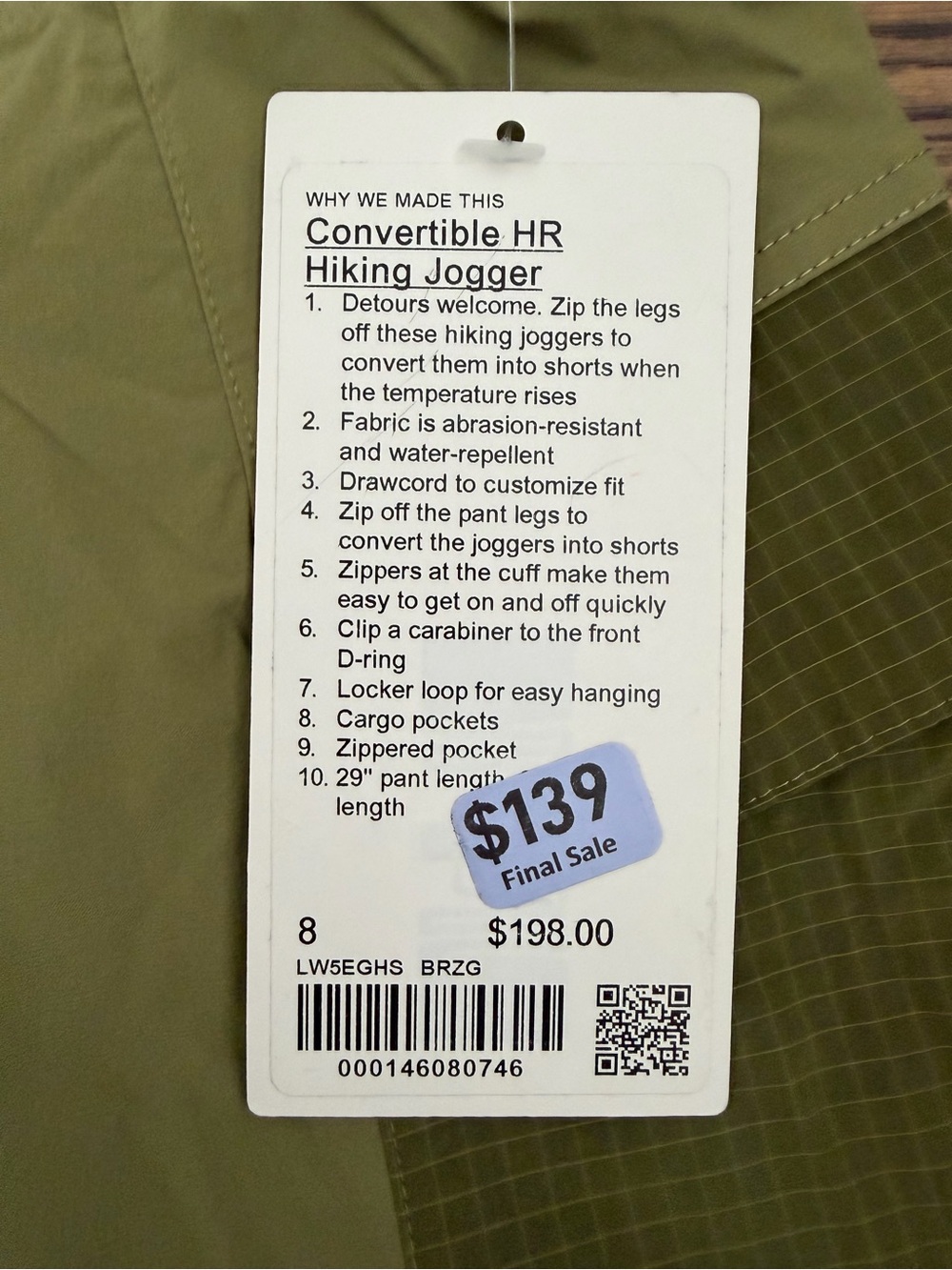 NWT Lululemon Olive Green Hiking Jogger Pants - Picture 6 of 7